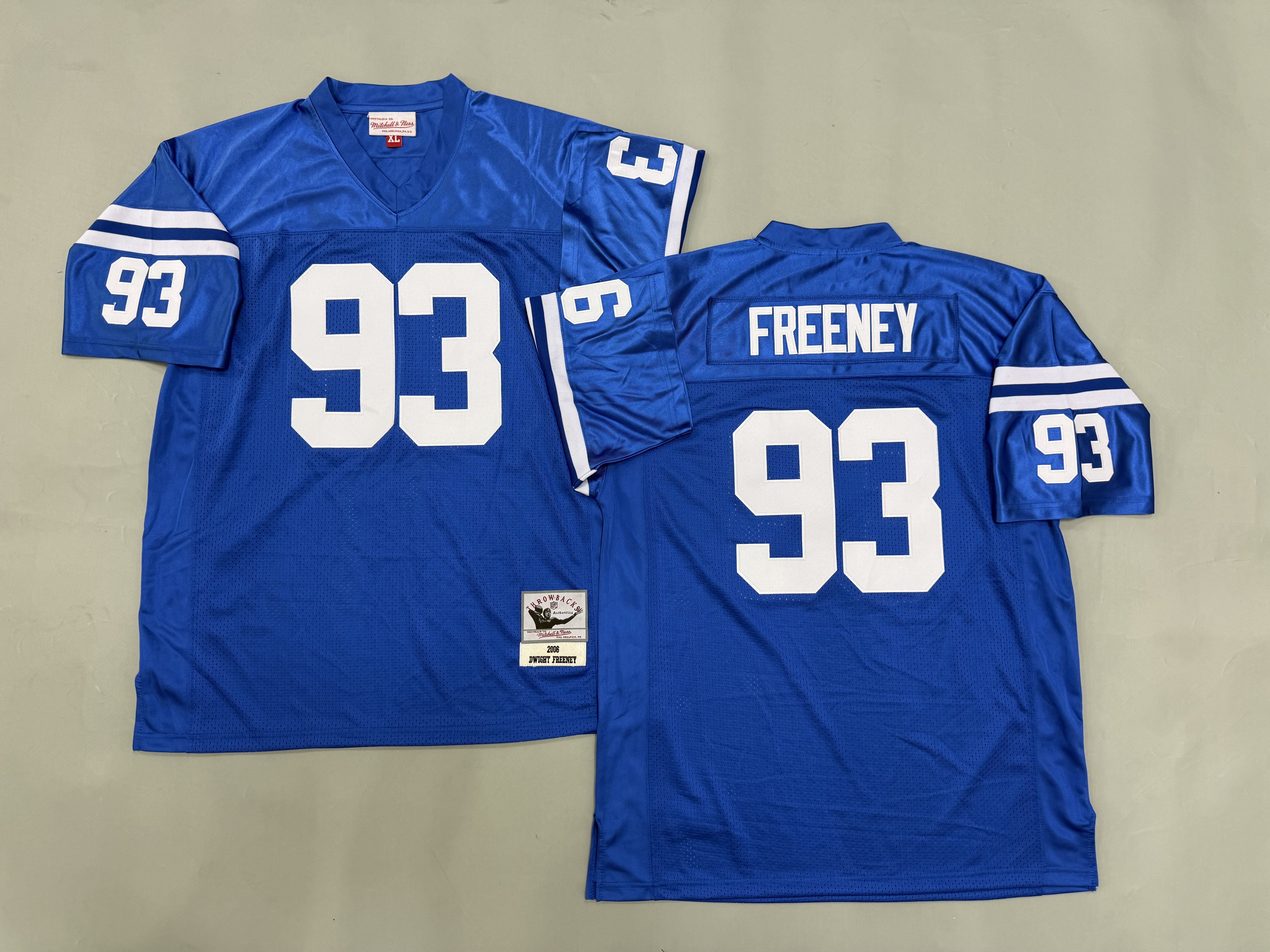 Men 2026 New York Giants #93 Freeney Blue Throwback Game NFL Jersey 001
